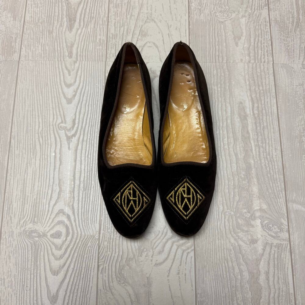 Ralph Lauren Women’s preppy Brown Flats Gold Monogram Loafers Vintage